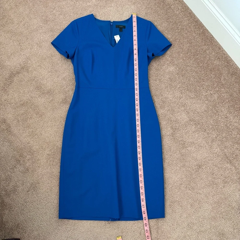 NWT J. Crew Royal Blue Sheath Dress with V-Neck back zipper back vent suiting